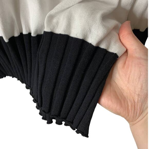 PLANET Lauren G Pima 2 Tone V-Neck Rib Sweater White/Black OS / One Size - Picture 8 of 12